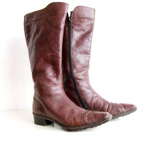 Vintage Red Leather Boots Warm Leather Boots Genuine Leather Boots Dark Red Boots Brown Vintage Boots Cowboy Boots Size EU 36 US 5.5 UK 3.5