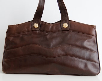 Vintage Brown Leather Handbag Dark Brown Leather Bag Leather Mini Handbag Classic 70s Bag Brown Genuine Leather Handbag Boho Handbag