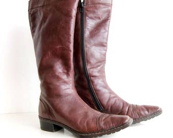 Vintage Red Leather Boots Warm Leather Boots Genuine Leather Boots Dark Red Boots Brown Vintage Boots Cowboy Boots Size EU 36 US 5.5 UK 3.5