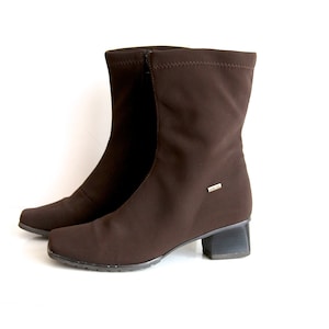 Vintage Stoff Booties Braune Stiefeletten Spitz Booties Braun Vegan Freundliche Stiefel Spitz Warme Winterstiefel EUR 38 US 8 UK 5.5