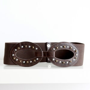 Vintage Medium Waist Belt Brown Corset Belt Button Belt Elastic Waist Belt Vegan Leather Belt Vegan Friendly Belt Stretchy Vegan Belt