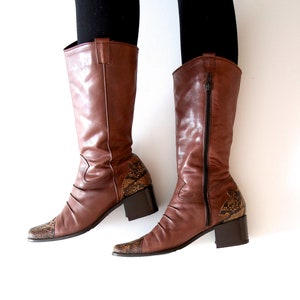 Vintage Faux Leather Boots Snake Print Boots Cowboy Style Boots Animal Print Boots Cowboy Boots Winter Warm Boots Size EU 39 US 8.5 UK 6.5