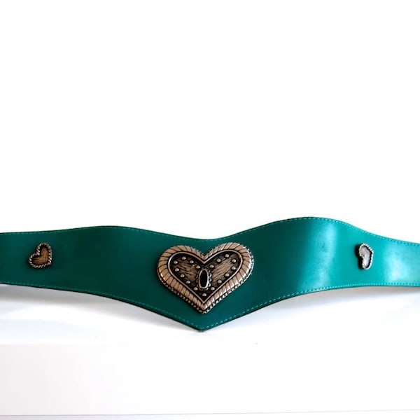 Vintage Austrian Style Belt October Fest Belt Dirndl Belt Green Belt Vegan Leather Belt Metallic Belt Vegan Friendly Dirndl Belt Small Belt