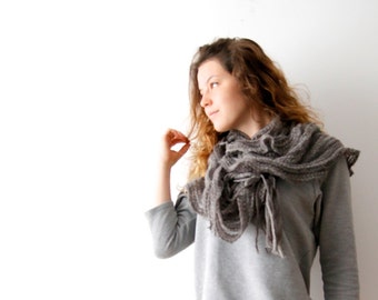 Vintage Ruffle Foulard Tricoté Foulard Rond Ruffle Foulard Gris Ruffle Foulard Gris Châle Gris Rond Foulard Frange Foulard Doux Écharpe d’hiver