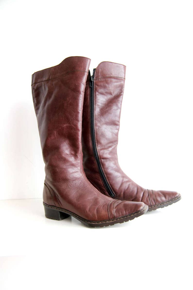 Vintage Red Leather Boots Warm Leather 
