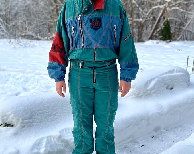 Vintage Mens Ski Suit One Piece Jumpsuit Retro Snowsuit Hipster Winter