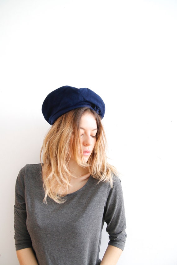 Vintage Wool Beret Made in Finland Hat Dark Blue … - image 3