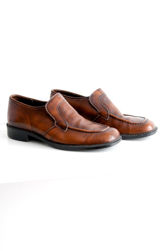 Vintage Mens Loafers Leather Shoes Brown Leather … - image 1