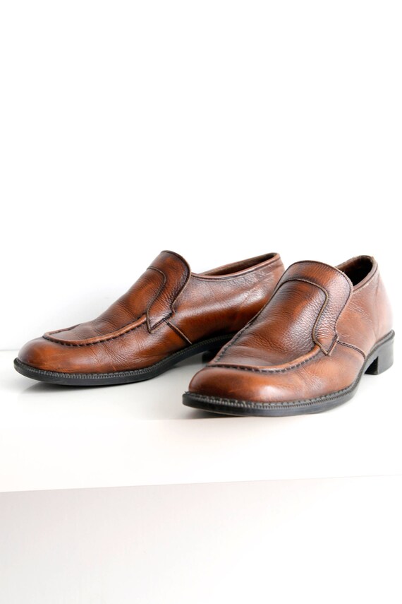 Vintage Mens Loafers Leather Shoes Brown Leather … - image 2