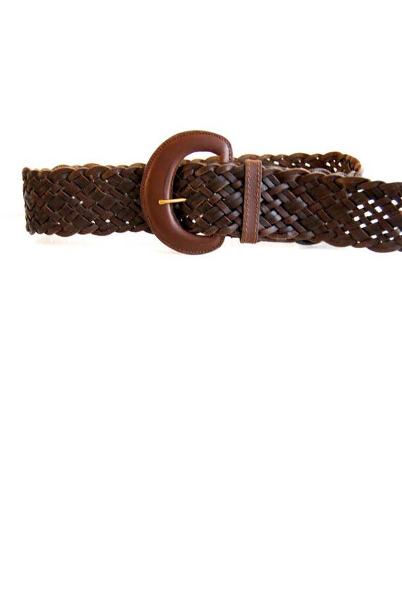 Vintage Leather Belt Braided Belt Hips Belt Chocolate Brown  display picture 3