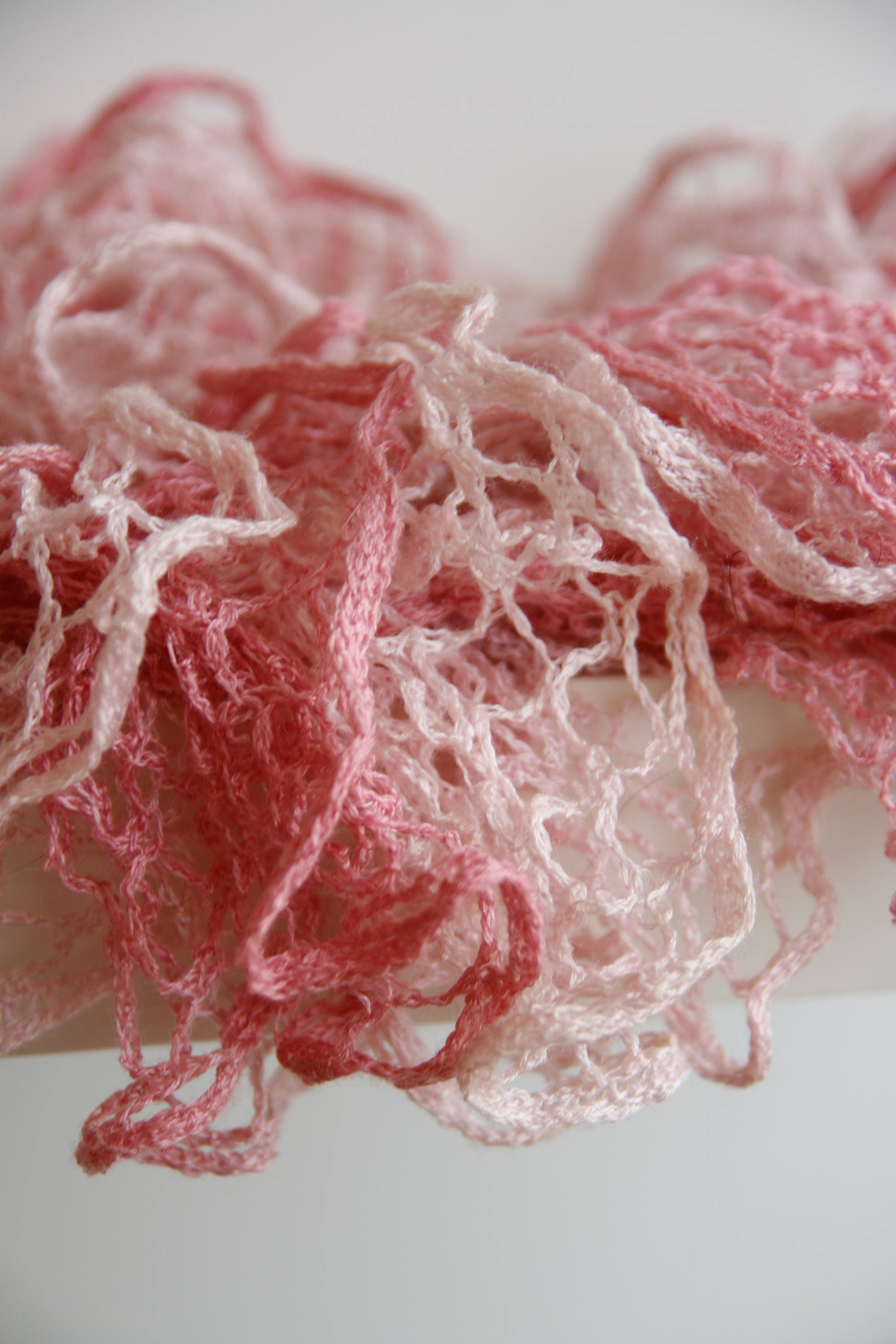 Vintage Pink Ruffle Scarf Crocheted Spiral Scarf Knitted Frill Scarf ...