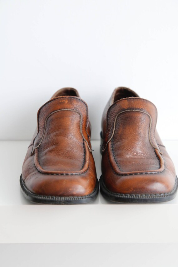 Vintage Mens Loafers Leather Shoes Brown Leather … - image 6