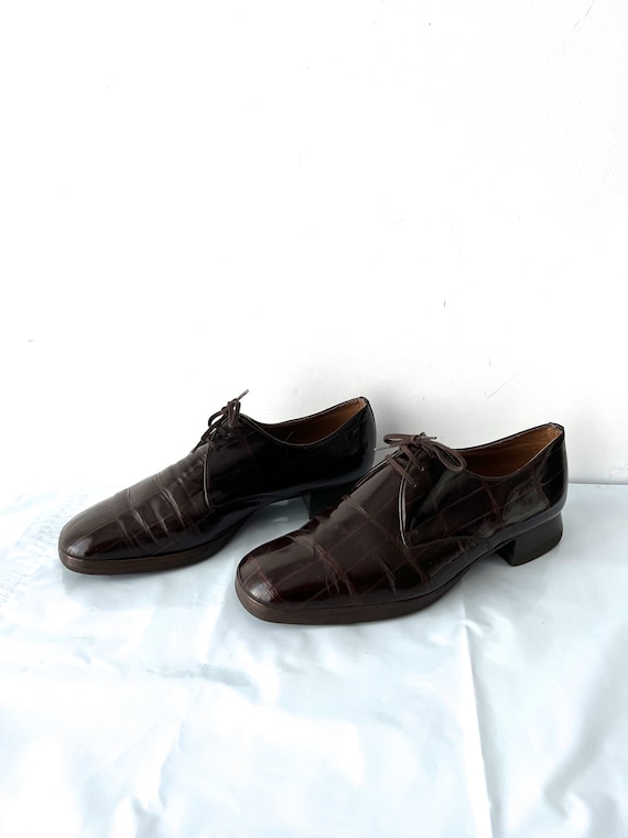 Vintage Mens Oxford Shoes Leather Shoes Brown Shiny S… Gem