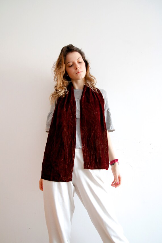 Vintage Red Scarf Velvet Scarf Gold Scarf Soft Scarf Striped Etsy