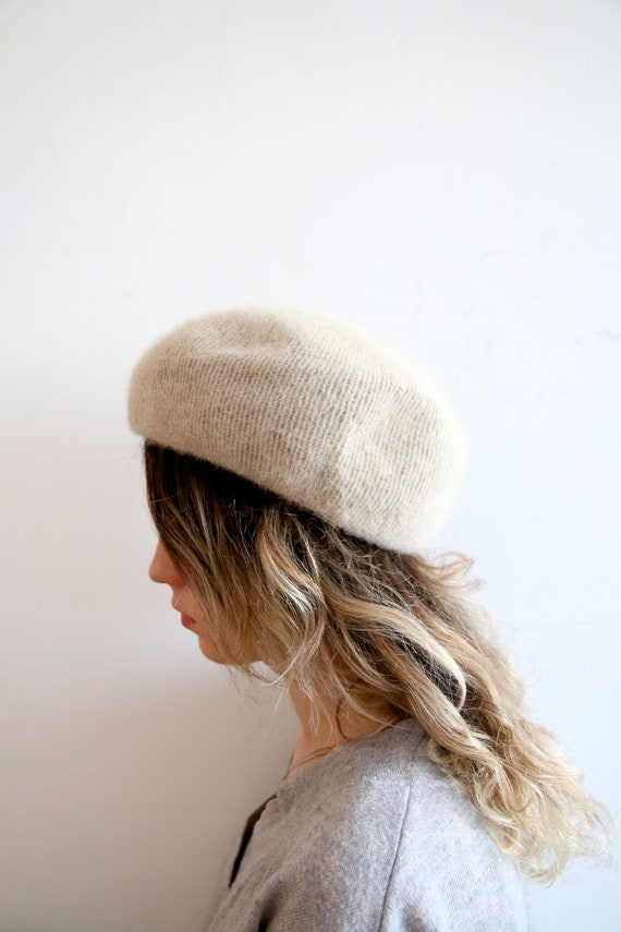 Vintage Angora Hat Beige Beret Hat 30s Hat Medium… - image 2