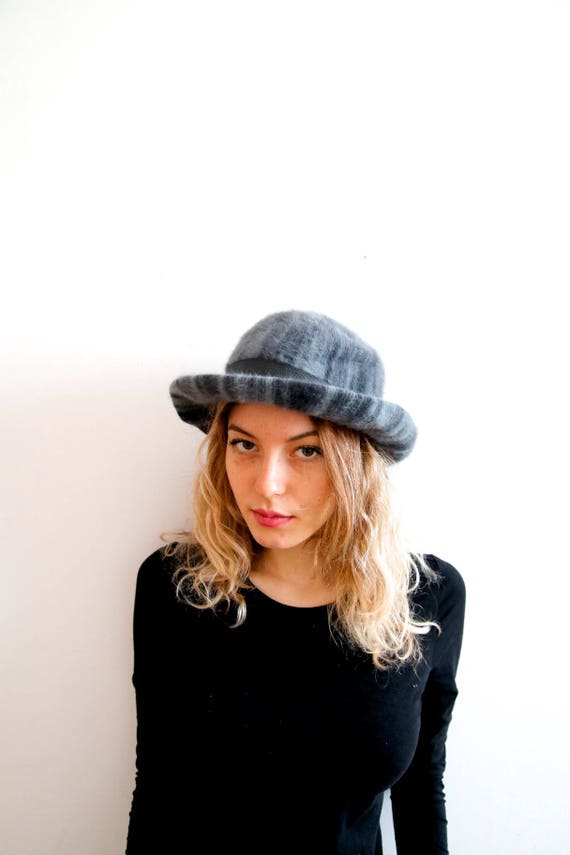 Vintage Blue Soft Hat Blue Angora Hat Spring Hat W