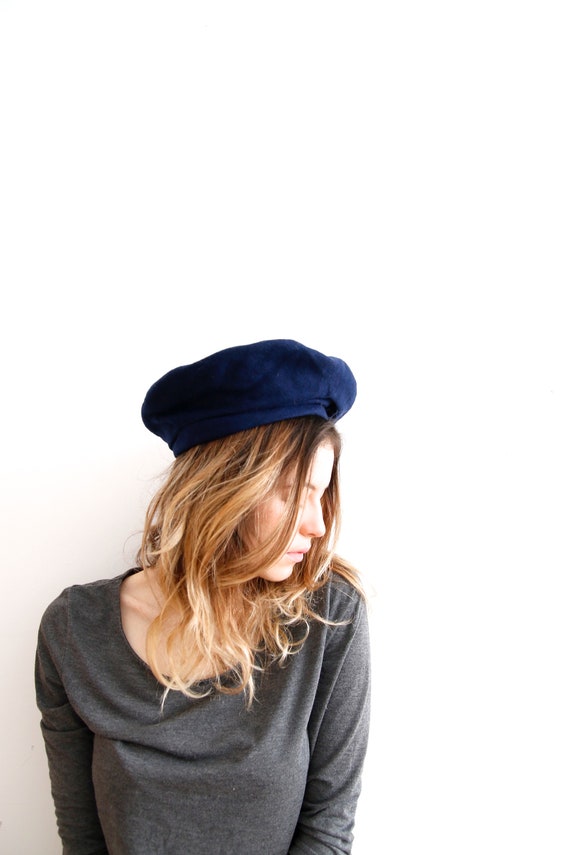 Vintage Wool Beret Made in Finland Hat Dark Blue … - image 1