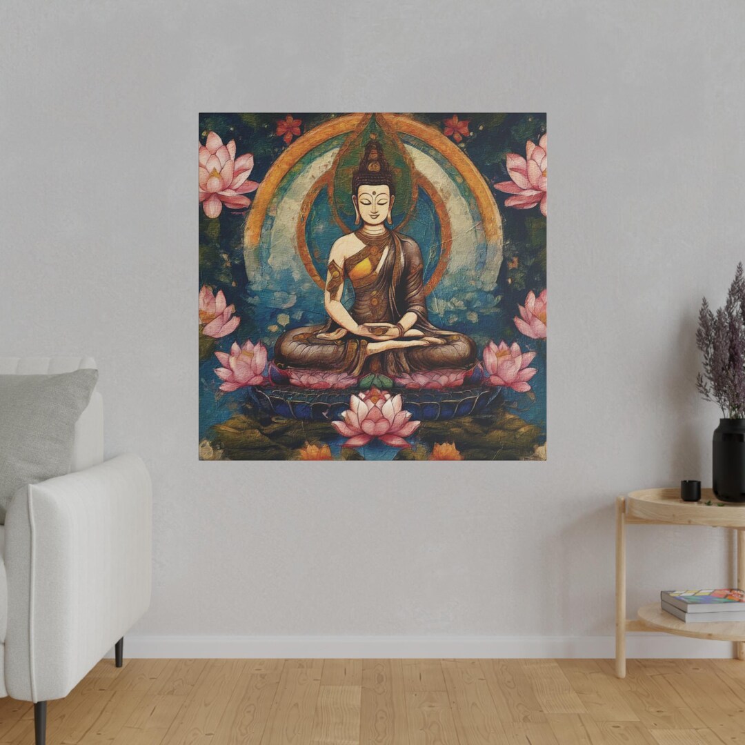 Vibrant Pink Lotus Buddha Canvas: Zen Spiritual Wall Art for Meditation ...