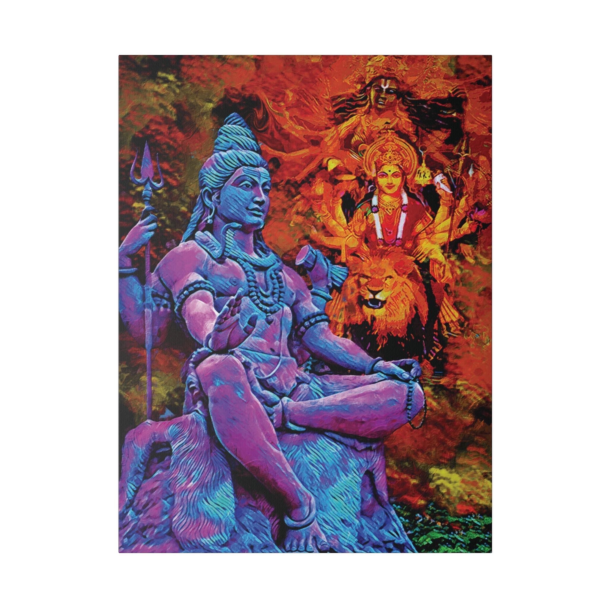 シヴァとドゥルガーのキャンバスプリント：ヒンドゥー教の神々の壁