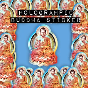 Kleurrijke holografische sticker spirituele Boeddha, meditatie Zen Peace Yoga Namaste, holografische Boeddha sticker, Boeddha sticker, boeddhistische sticker