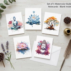 Zen Aquarell Buddha Grußkarten-Set, Blanko-Briefpapier-Grußkarten (5er-Pack)