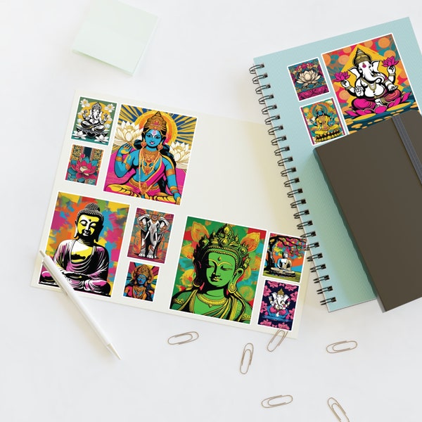 Pop Art Spiritual Art Sticker Sheet | Buddhist Stickers | Hindu Stickers | Vibrant Graphic Design | Pop Art Stickers