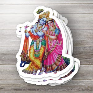 Radhe Krishna Hindu Spiritual Decal: Naklejka sakralna dla joginów, wyznawców i dekoracji świątyń