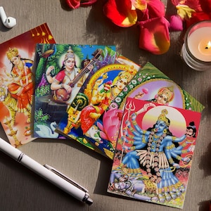 Hindu Goddess Greeting Cards Set - 5 Blank Note Cards, Unique Stationery