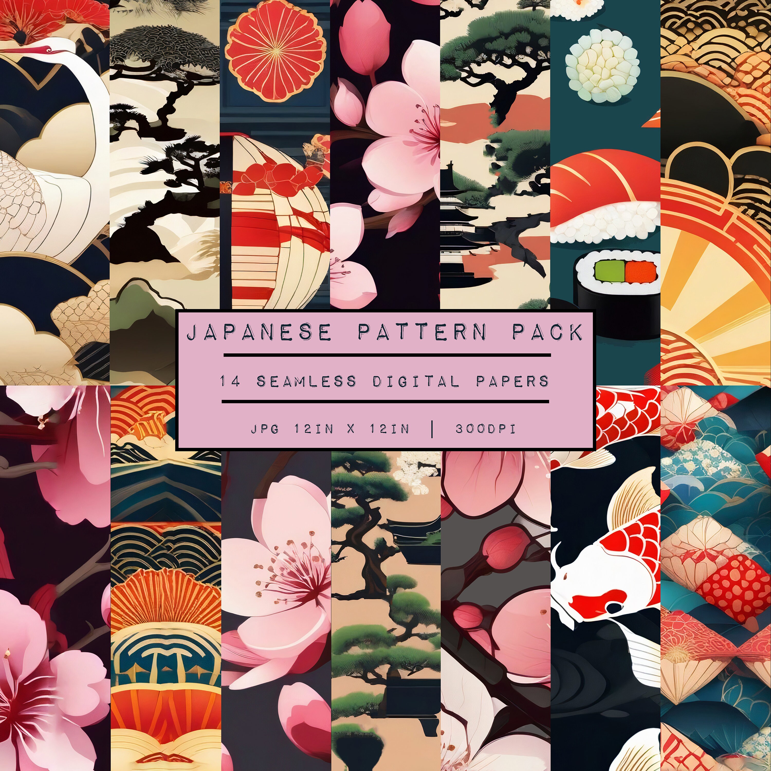 Japanese Pattern Set, Seamless Digital Designs for Scrapbooking ...