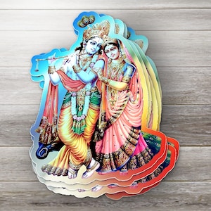 Radhe Krishna Holographic Die-Cut Sticker: Hindu Divine Couple Goddess God Decal Art Inspiration