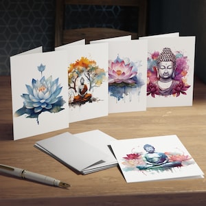 Wenskaartenset Zen aquarel Boeddha, blanco briefpapier notitiekaarten (5-pack)