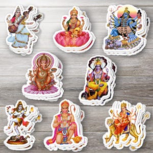 Stickerset hindoegodheid - Ganesha, Hanuman, Kali, Durga, Vishnu, Saraswati, Shiva, Lakshmi - Vinyldecor voor altaar en huis, hindoestickers