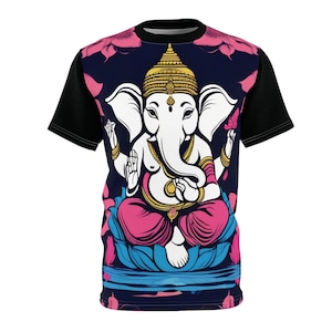 Bold Hindu Art Tee with Ganesha, Graphic Design