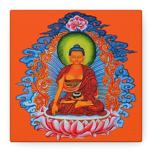 Orange Buddha Canvas Art: Zen Meditation Altar Decor