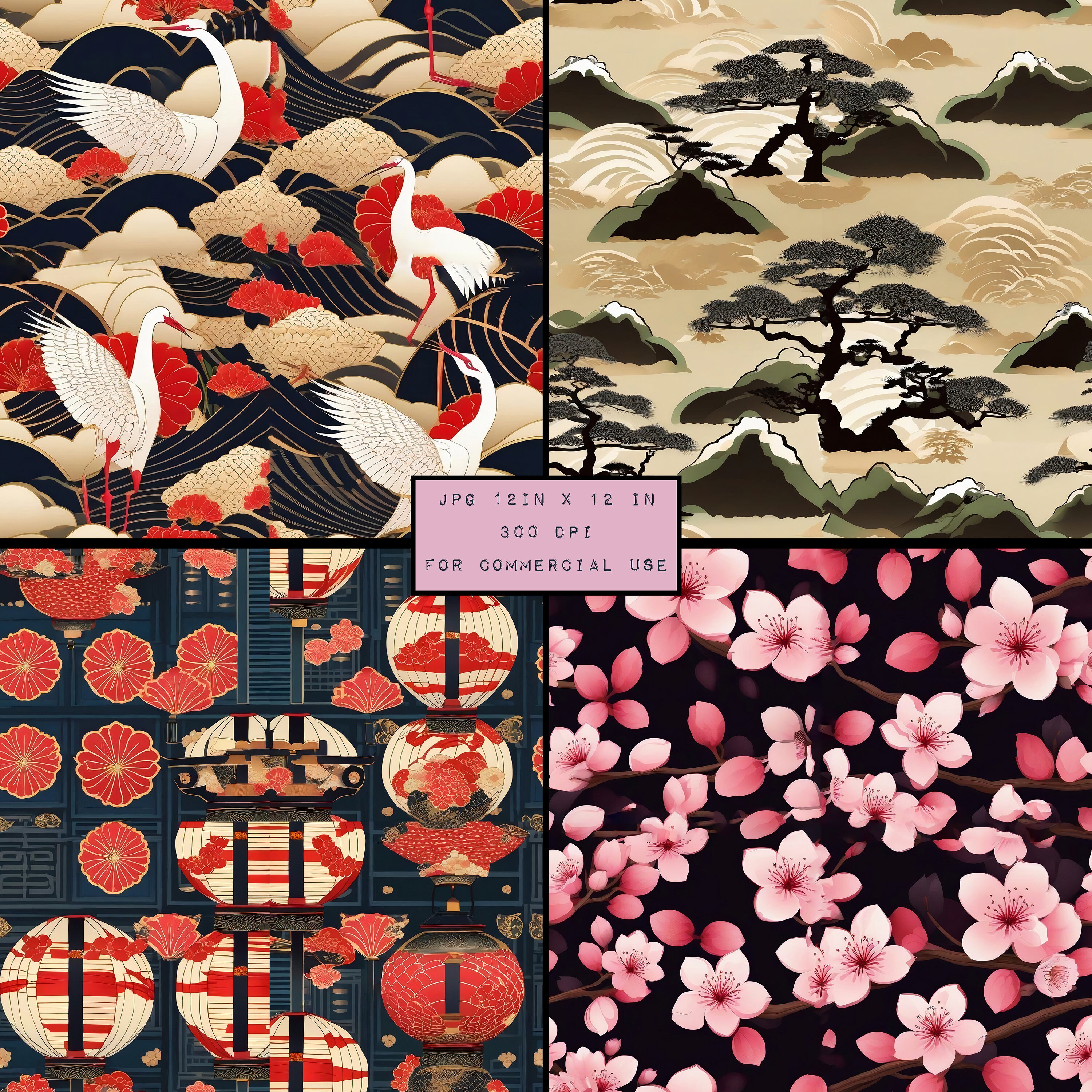Japanese Pattern Pack Japanese Pattern Set, Seamless Digital Designs for Scrapbooking ...