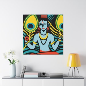 Hindu God Vishnu Canvas Wall Art | Altar Art | Yoga Studio Decor, Canvas Wall Print