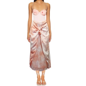Vintage Boho Bohemian Bohemian Batik Color Gradient Lyocell Skirt with Knot Midi Skirt Apricot Flowing Soft NEW Size 42