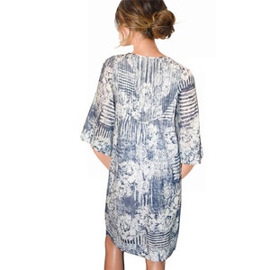 Vintage Boho Batik Airy A-Line Dress Wide Sleeves Long Tunic NEW Size 44 46