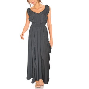 Vintage look romantisch getailleerde gothic femme fatale maxi-jurk met ruches zomerjurk vloerlengte NIEUW maat 40 42