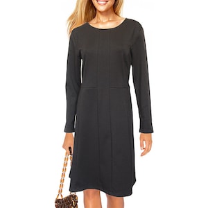Stretch Poet Jersey Dress Autumn Winter Office All Rounder Dress Knee-Length Plain Black NEW Size 46