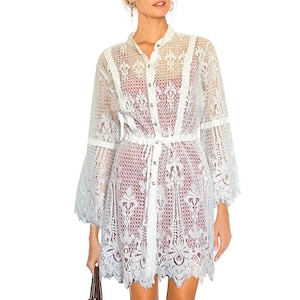 Vintage Boho Bohemian trumpet sleeves ajour dress lace dress top dress NEW size 44