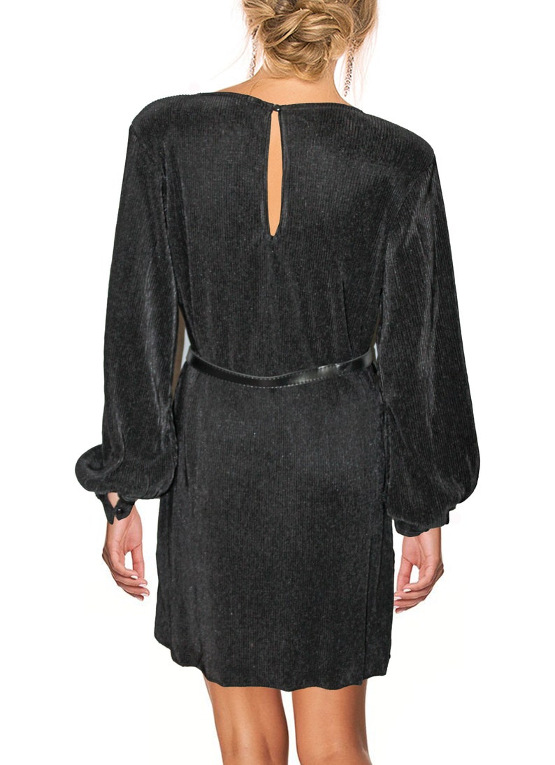 Vintage Elegant Pleated Dress Balloon Dress Mini Dress Long Sleeve NEW Gr.38 40