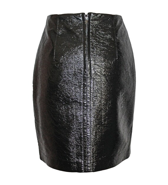 Figure-focused Crack Lacquer Optic Slack Skirt Faux Leather