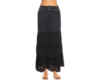 Vintage Gothic Punk Tulle Mesh A-Line Flounce Tiered Maxi Skirt NEW Size 34 36