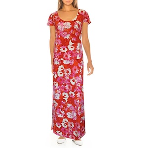 2-in-1 look super stretch jersey bohemian maxi dress floor-length cap sleeves conceals the stomach size 42