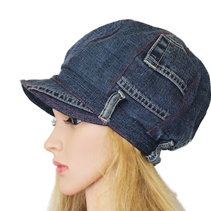 Upcycling unieke handgemaakte vintage boho hippie &quot;Sarah Kay&quot; denim hoed ballon grootte S 54 cm