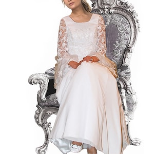 Pure handmade unique beaded wedding dress wedding dress wedding dress elven sleeves snow white gr.40 M