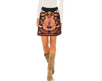 Iconic Vintage Hippie Boho Bohemian Elaborately Embroidered Skirt Mini Skirt NEW Size 42 44