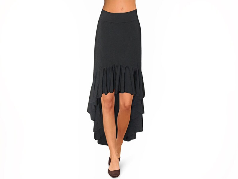 Vintage Gothic Romance Smooth Knit Jersey Vokuhila Volant Maxiskirt High Low Rock Boots Skirt Gr.38 40