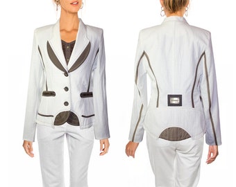 Sporty-Elegant Designer Linen Blazer Jacket Waisted Figure-focused Size.36 38 S